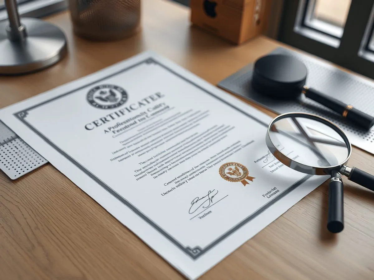 ISO 9001认证证书与冲孔板样品，体现质量认证与产品关联